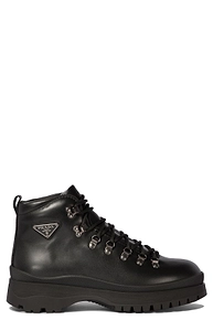 Prada Logo Plaque Lace-Up Boots