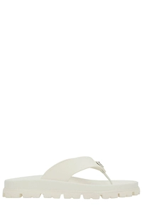Prada Logo Plaque Round-Toe Flip Flops