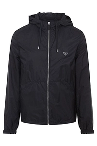 Prada Logo Plaque Zip-Up Hooded Jacket