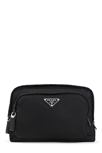 Prada Logo-Plaque Zipped Pouch Bag