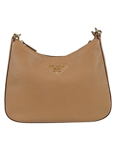 Prada Logo Plaque Zipped Shoulder Bag