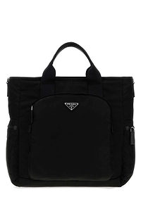 Prada Re-Nylon Logo-Plaque Zipped Tote Bag