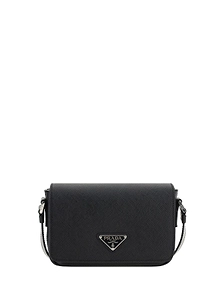 Prada Saffiano Triangle Logo Foldover Top Shoulder Bag