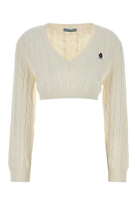 Prada Scollo V Cropped Cable-Knit Sweater