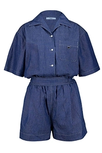 Prada Short-Sleeved Denim Jumpsuit