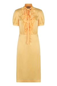 Prada Short-Sleeved Ruffled Midi Dress