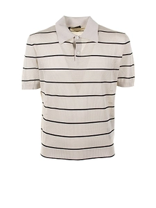 Prada Short-Sleeved Striped Open-Knit Polo Shirt