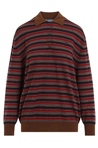 Prada Long-Sleeved Striped Knitted Polo Top