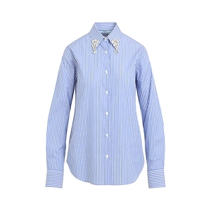 Prada Embellished Long Sleeved Striped Shirt