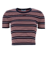 Prada Striped Short-Sleeve Knitted Top