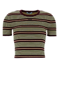 Prada Striped Short-Sleeved Knitted Top