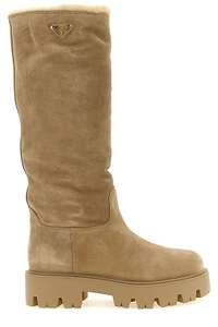Prada Triangle-Logo Round-Toe Boots