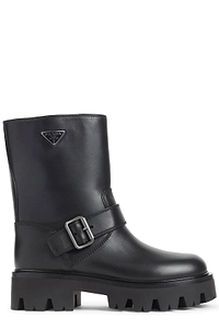 Prada Logo Plaque Buckled Biker Boots