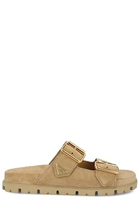 Prada Triangle-Logo Open-Toe Slides
