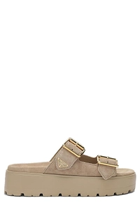 Prada Triangle-Logo Slip-On Sandals