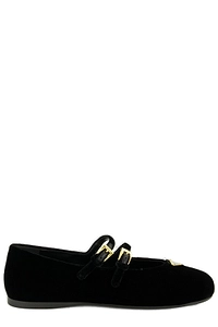 Prada Triangle-Logo Velvet Ballerina Shoes
