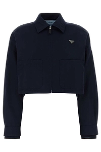 Prada Triangle-Logo Zip-Up Cropped Jacket