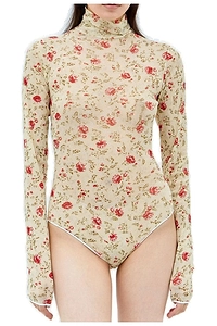 Prada Tulle Neck Long Sleeved Bodysuit