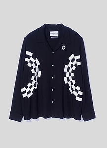 Checker Embroidery Open Collar Shirt