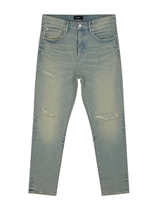 Purple Distressed Straight Leg Jeans