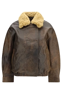 R13 Shearling Collar Leather Bomber Jacket