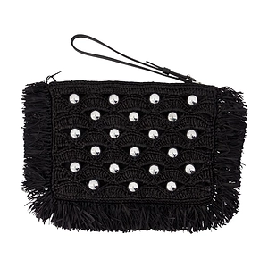 Rabanne Studded Raffia Clutch Bag