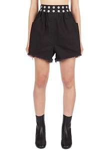 Raf Simons Eyelet Embellished Waist Frayed-Edege Shorts
