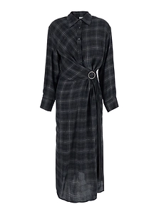 Rame Checked Ring-Detail Shirt Dress