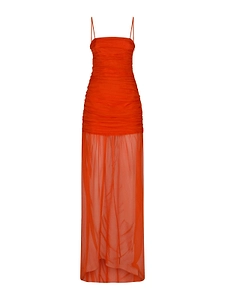 Raquel Diniz Ruched Sheer Maxi Dress
