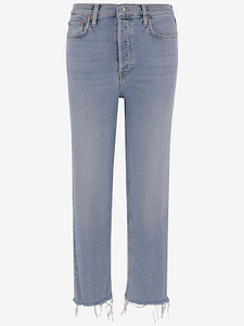 Re/Done Frayed Hem Straight Jeans