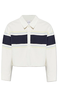 Re/Done Cropped Striped Knitted Polo Top