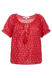 Re/Done Katie Embroidered Tie-Neck Top
