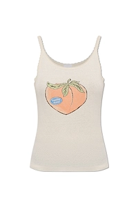 Re/Done Peach Graphic Lace Strap Top