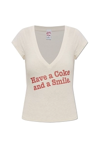 Re/Done Skye Slogan V-Neck T-Shirt
