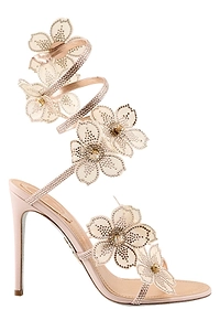 René Caovilla Peach Flower Embellished Sandals