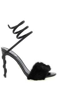 René Caovilla Margot Fur Spiral Heeled Sandals