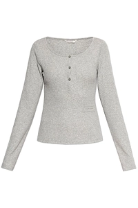 Rethinkit Studios Henley Ribbed Long Sleeve Top