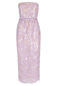 Retrofete Rowena Floral Lace Strapless Midi Dress
