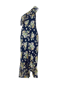 Rixo One Shoulder Floral Print Dress