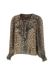Pattern-Printed Long-Sleeved Blouse