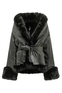 Rotate Belted Faux Fur Trim Jacket