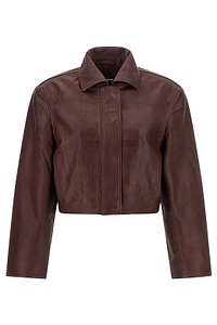 Rotate Cropped Boxy Leather Jacket