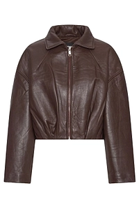 Rotate Cropped Zip Leather Jacket