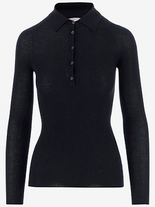Sa Su Phi Ribbed Long-Sleeve Knitted Polo Top