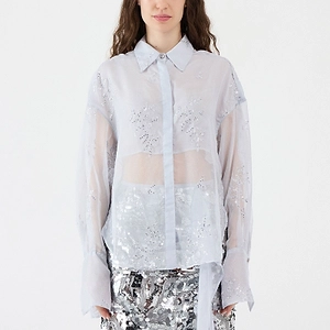Sheer Embellished Cutout Shirt