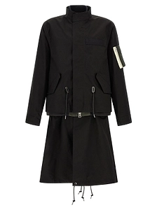 Sacai Drawstring High-Neck Layered Coat