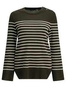 Saint James Button-Shoulder Striped Knitted Sweater