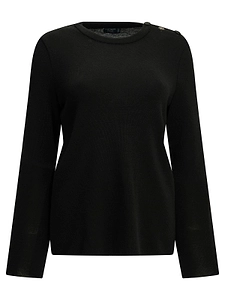 Saint James Button-Shoulder Striped-Sleeve Knitted Sweater