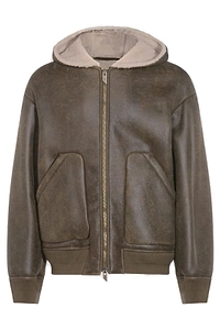 Zipped Hooded Leather Jacket