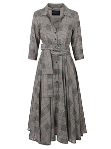 Samantha Sung Checkered Shirt Dress